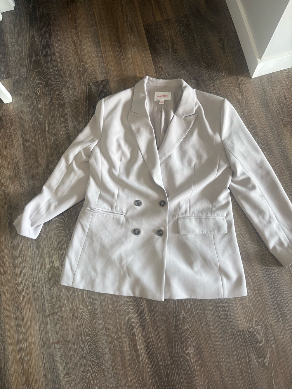 Joe Fresh Light Grey/Cream Double-Breasted Blazer